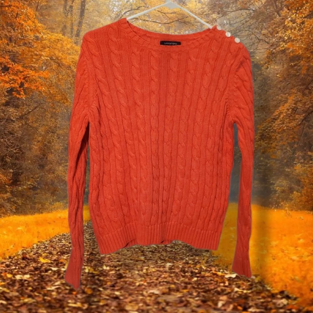 Land's End orange crew neck sweater, size 14-16